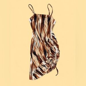 Brown Striped Ruched Slip Dress - Women